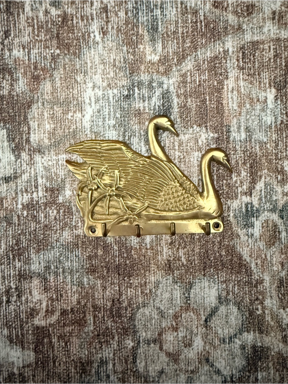 Brass Swan Wall Hook Rack - Double Swan Design